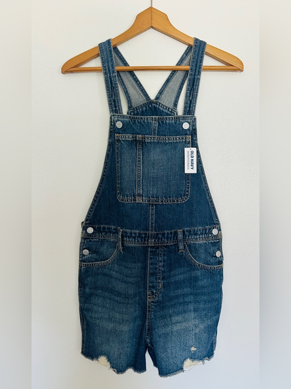 NWT Old Navy Girls XL Denim Shortalls Distressed Overalls Size 14 16